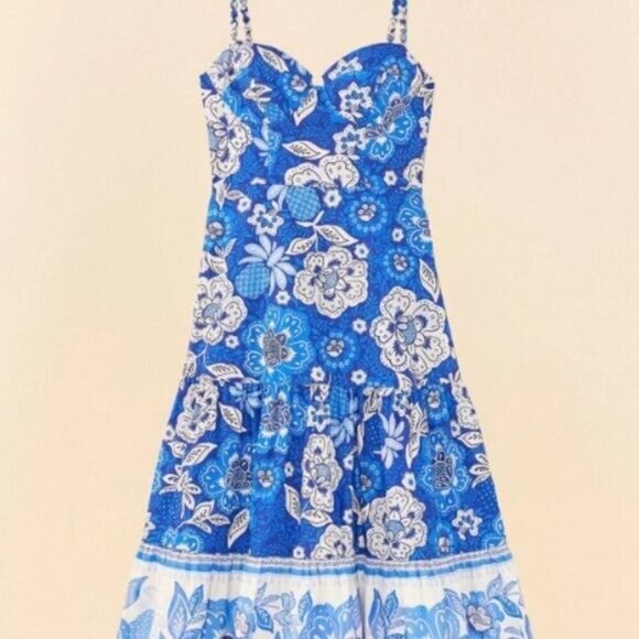 Farm Rio Blue Full Of Flowers Organic Cotton Midi Dress - Size XL - Picture 6 of 6